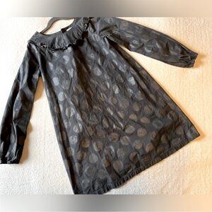 Hanna Andersson long sleeve gray dress with metallic gray large polka dots Sz 12